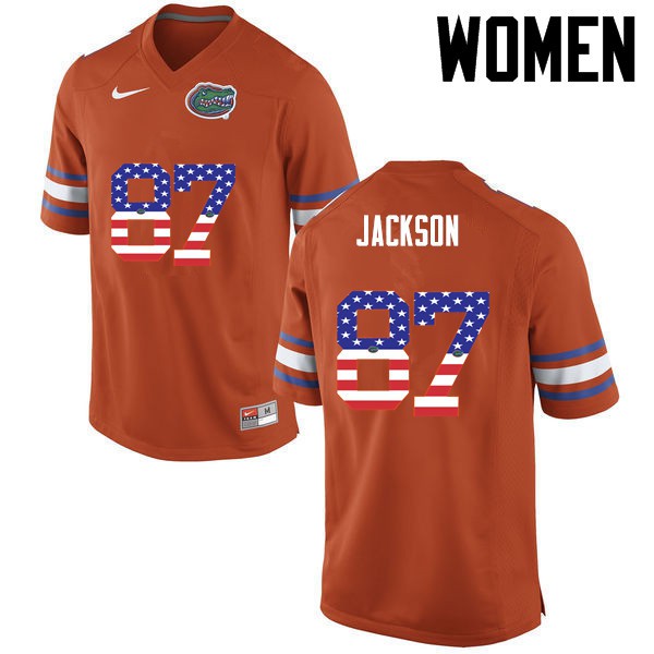 Florida Gators Women #87 Kalif Jackson College Football USA Flag Fashion Orange